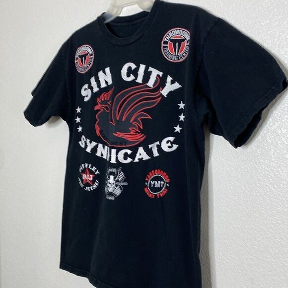 SIN CITY SYNDICATE Men’s Black T Shirt with Front and Back Prints Size M - Picture 2 of 4
